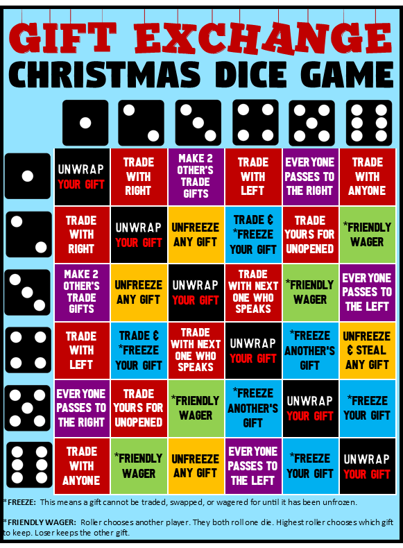 Christmas Gift Exchange Dice Game Printable 